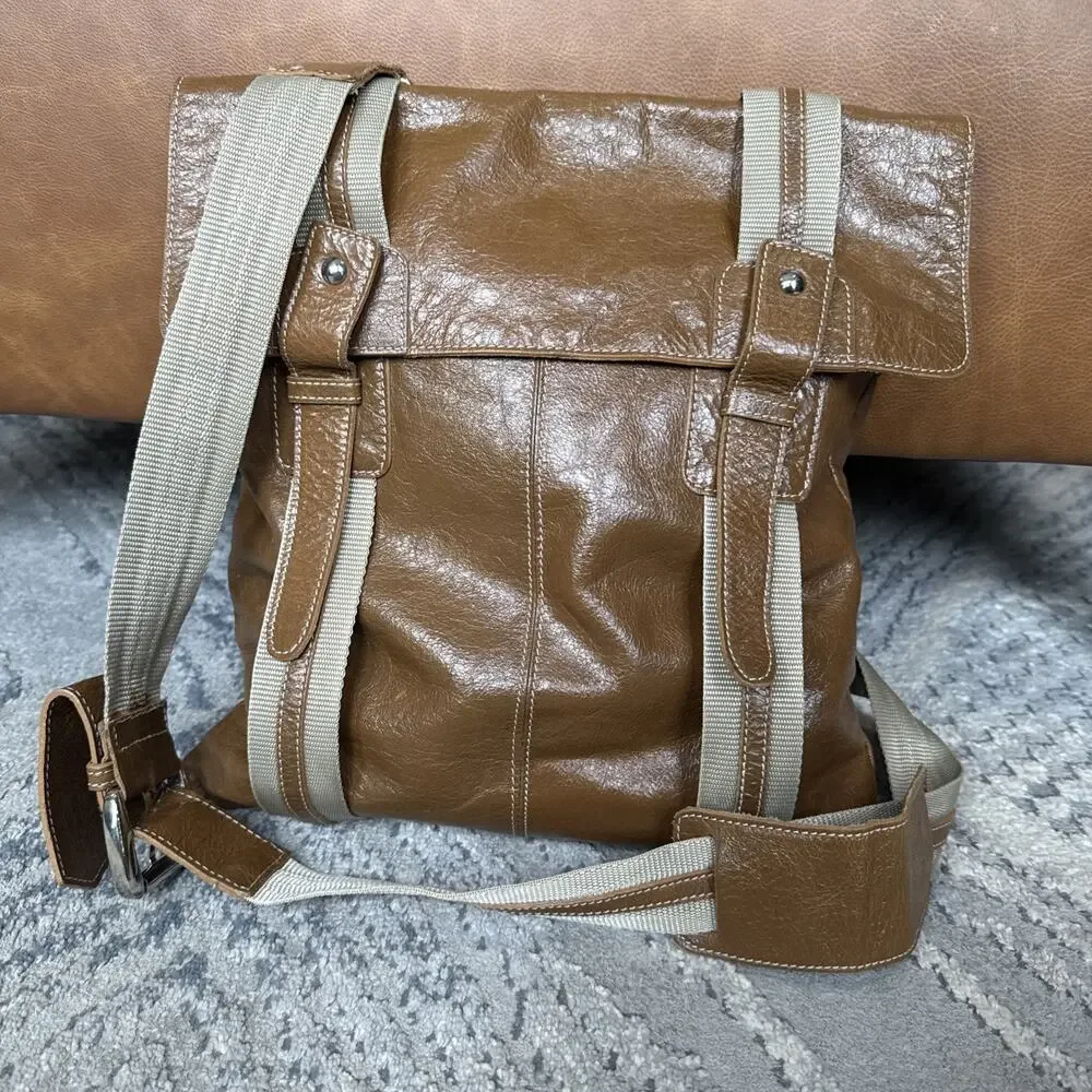 Claudia Firenze Brown Tan Genuine Leather Messenger Crossbody Bag Made In Italy